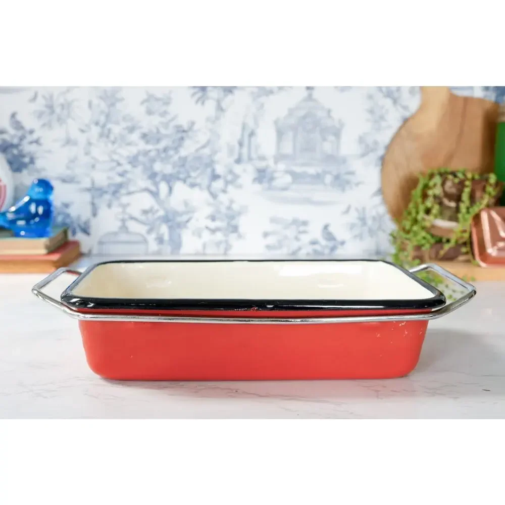 VTG National Silver Co Bakers Ware Enamel Pan Casserole MCM Retro Cottage Farm